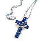 韓式聖經鈦鋼十字架項鍊（藍）
