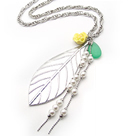 韓式銀葉珠珠流蘇項鍊