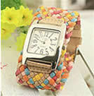 韓式時尚編織彩帶腕錶