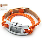 韓式手編皮繩時手錶(橙)