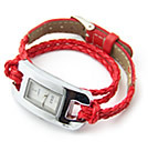 韓式手編皮繩時手錶(紅)