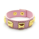 韓式方型鉚釘皮手鍊(粉)