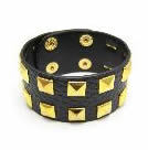 雙排卯釘皮革手鍊(黑)