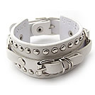 韓式皮革百塔時尚圓孔鉚釘手鍊(白)