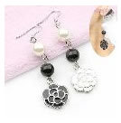 韓式黑白玫瑰花耳環