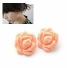 韓式大玫瑰花朵耳釘(粉)