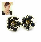 韓式黑玫瑰花耳釘