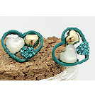 韓式雙心耳釘(藍)