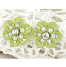 韓式綠色水鑽珍珠花耳釘