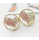 韓式滿鑽愛心圈耳釘(粉)