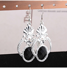 韓式銀色皇冠黑寶石耳環