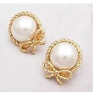 韓式蝴蝶結白珍珠耳釘