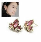 韓式皇冠紅寶石耳釘