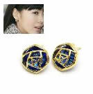 韓式藍色鏤空水晶玫瑰花耳釘