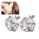 韓式簍空玫瑰花耳丁(銀)