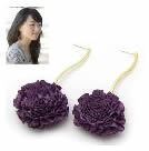 韓式甜美蕾絲花球耳釘(紫)