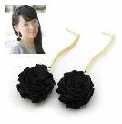 韓式甜美蕾絲花球耳釘(黑)