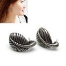 韓式複古葉片耳釘(銀)