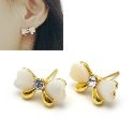 韓式白色蝴蝶結耳釘