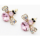 韓式水晶鑽蜜蜂耳釘(粉)