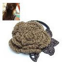 毛線玫瑰花髮束(咖)