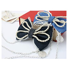 韓式牛仔布藝蝴蝶結珠珠項鍊