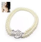 韓式釉彩玫瑰色珍珠雙層項鍊